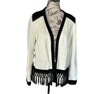 Women's Chicos 1 Open Knit Sweater Black & White Classy 100% Cotton Career